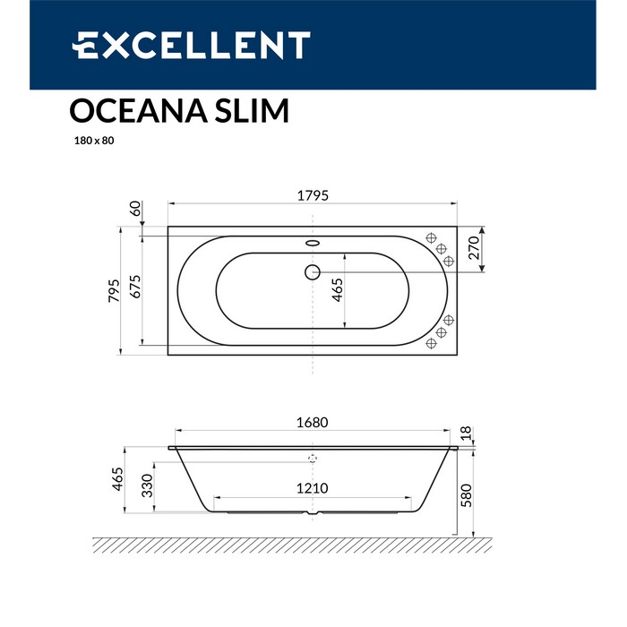 Акриловая ванна Excellent Oceana Slim 180x80