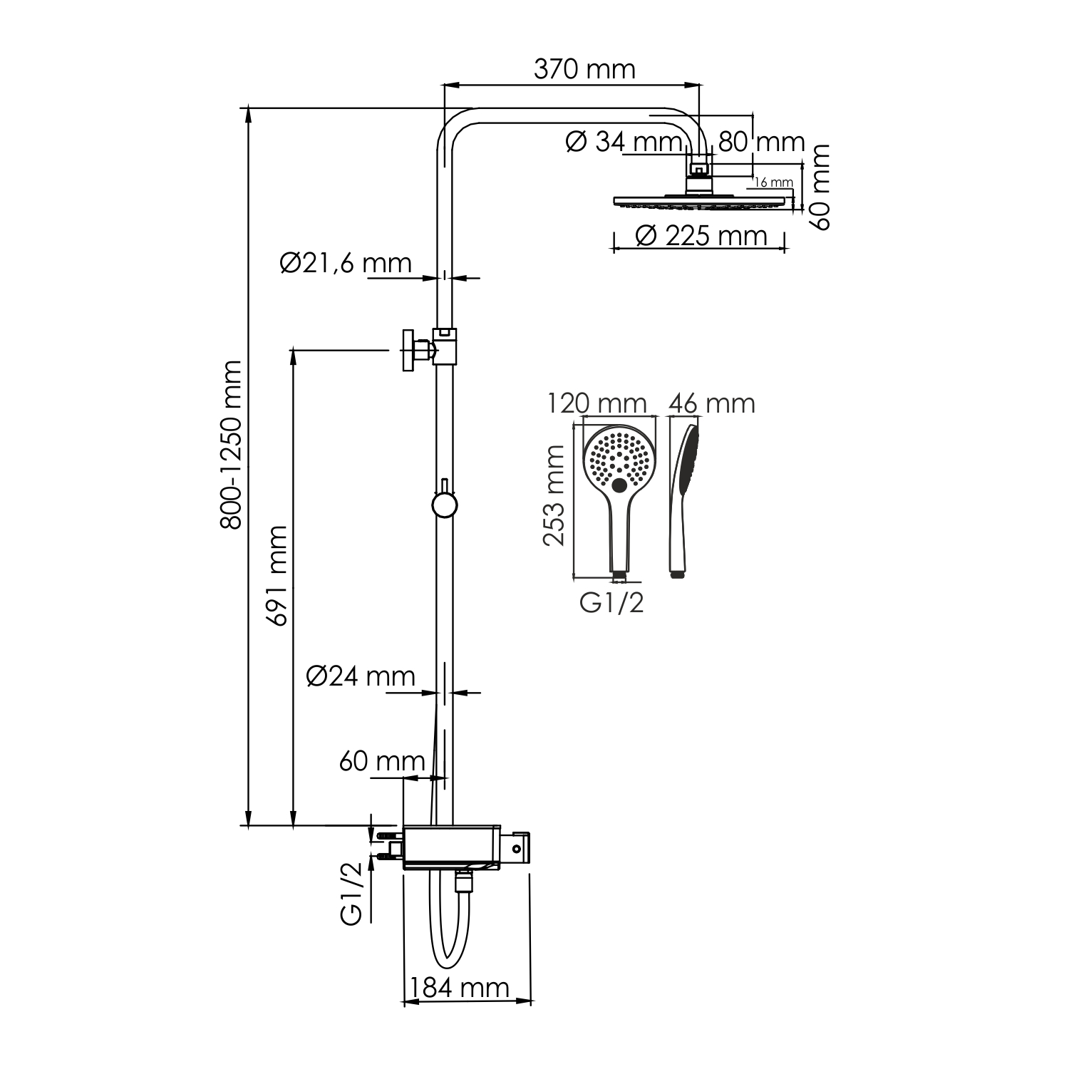 Душевая стойка WasserKRAFT A113.067.155.CH Thermo с термостатом, хром