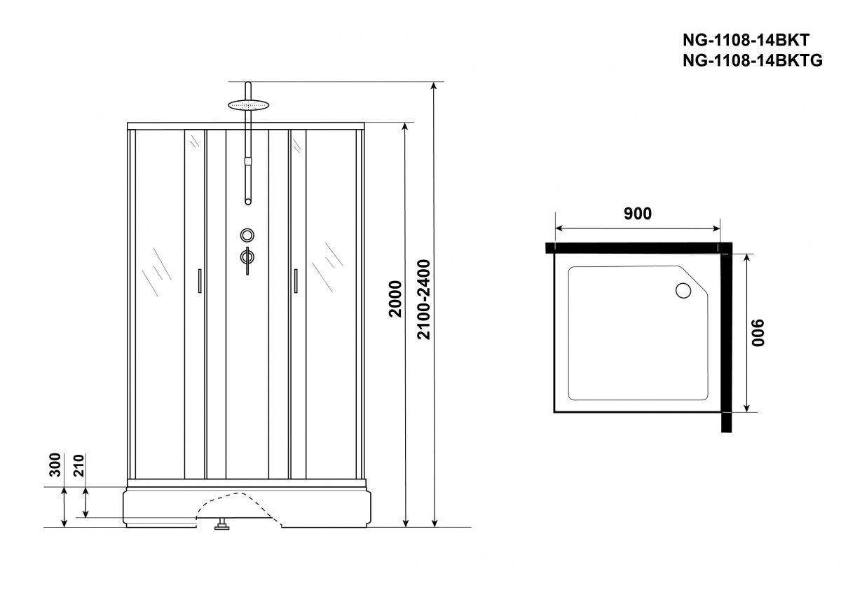 Душевая кабина Niagara Classic NG 1108-14BKTG 90x90 матовое стекло, без крыши, тропический душ, гидромассаж