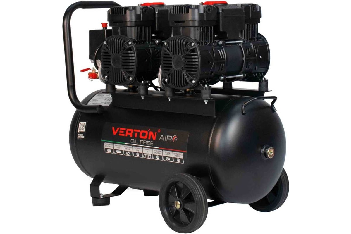 Компрессор Verton air ac-50/480 230 В, 50 Гц, безмасляный, 480 л/м, 50 л, 8 б, 4 кВт, 2850 об/мин, рапид/быстросъем 01.14019.13925