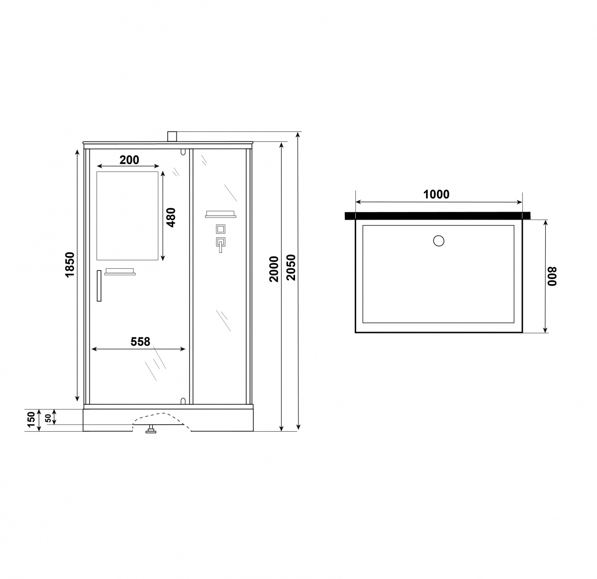 Душевая кабина Niagara Standart ST100/80/15Q/BK 100x80 стекло прозрачное, без крыши, без г/м