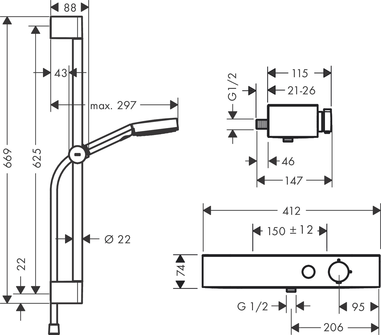 Душевой набор Hansgrohe Pulsify Select S 105 3jet Relaxation 24260000 хром