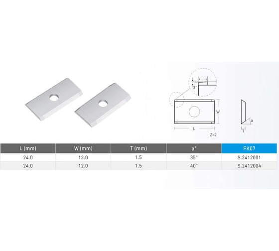 Нож сменный твердосплавный FHONK 24.7x12x1.5 стандарт HW 35º Z=2 NR (упаковка 10шт) F2471215FK07-10