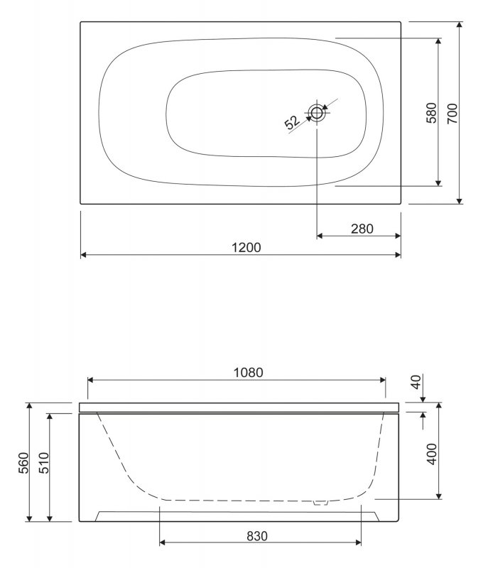 Акриловая ванна Cezares Eco 120x70 см