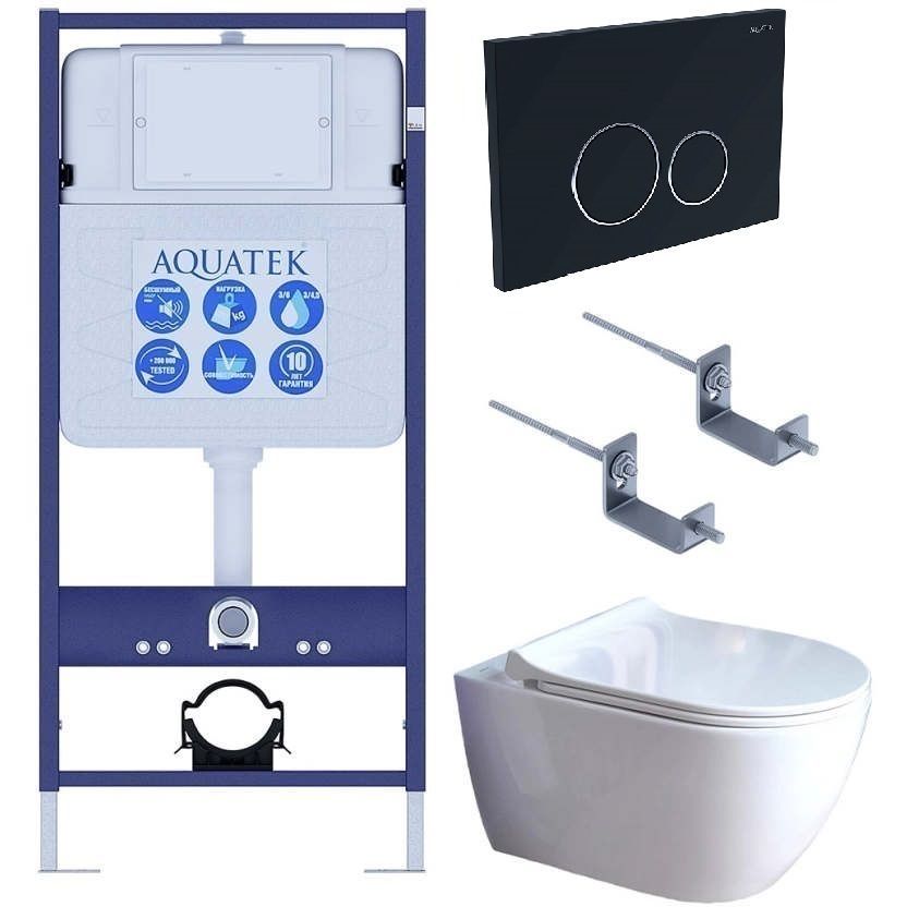 Подвесной унитаз SET Aquatek Поларис-01-020 4в1, кнопка черный матовый