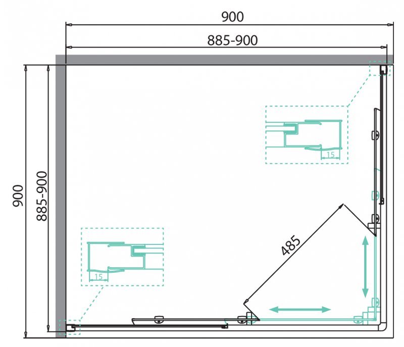 Душевой уголок BelBagno DUE-A-2-90-P-Cr 90x90 текстурный, хром