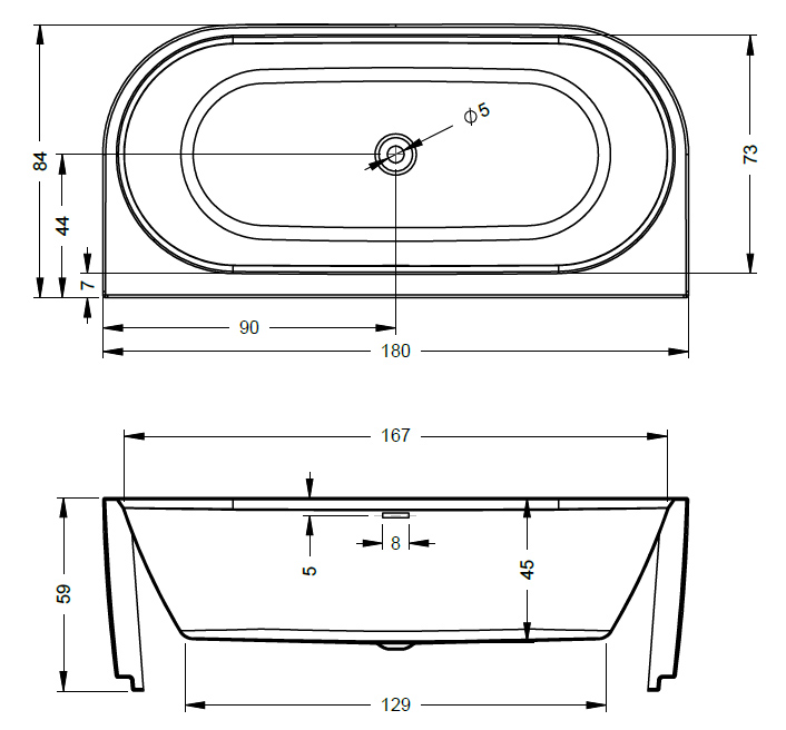 Акриловая ванна Riho Desire 184x84 BD07 пристенная, с подсветкой