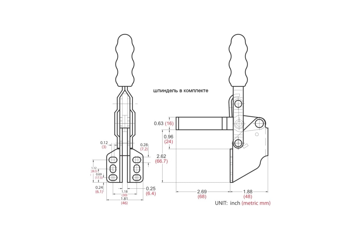 Механический зажим с вертикальной ручкой, усилие 227кг Goodhand GH-12130-SM