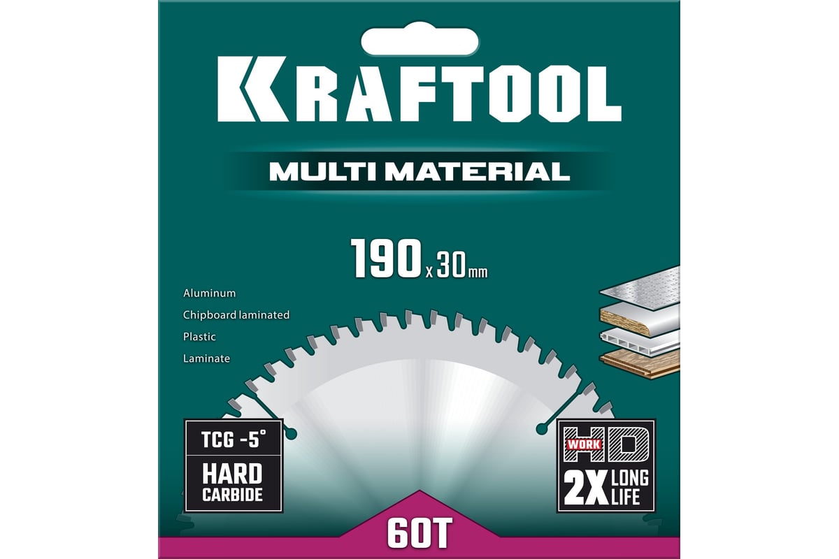 Диск пильный по алюминию Kraftool Multi material 190x30 мм, 60Т 36953-190-30