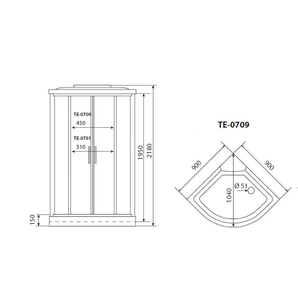 Душевая кабина Timo Eco TE-0709 90x90 см, с г/м, рифленые стекла, белый