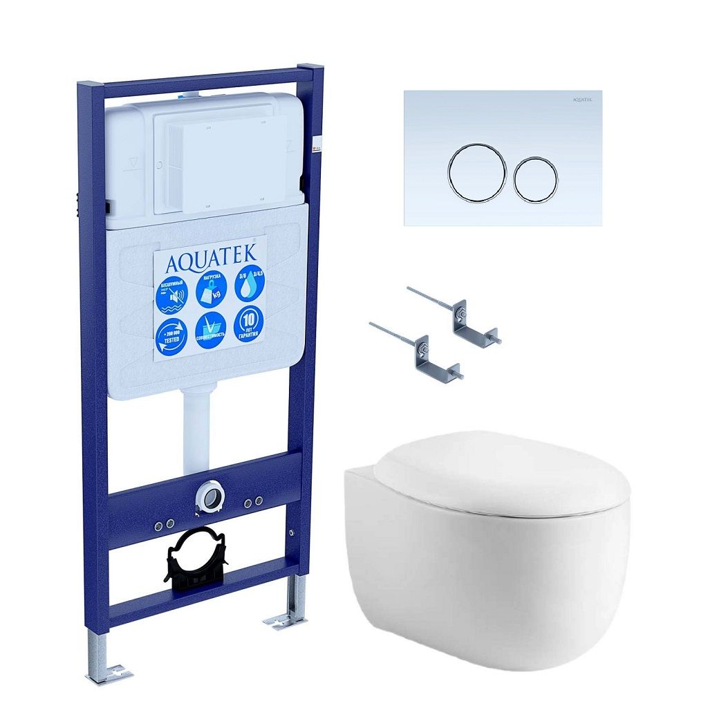 Подвесной унитаз SET Aquatek Альтаир cm-015 4в1 с микролифтом, кнопка белый Подвесной унитаз SET Aquatek Альтаир cm-015 4в1 с микролифтом, кнопка белый