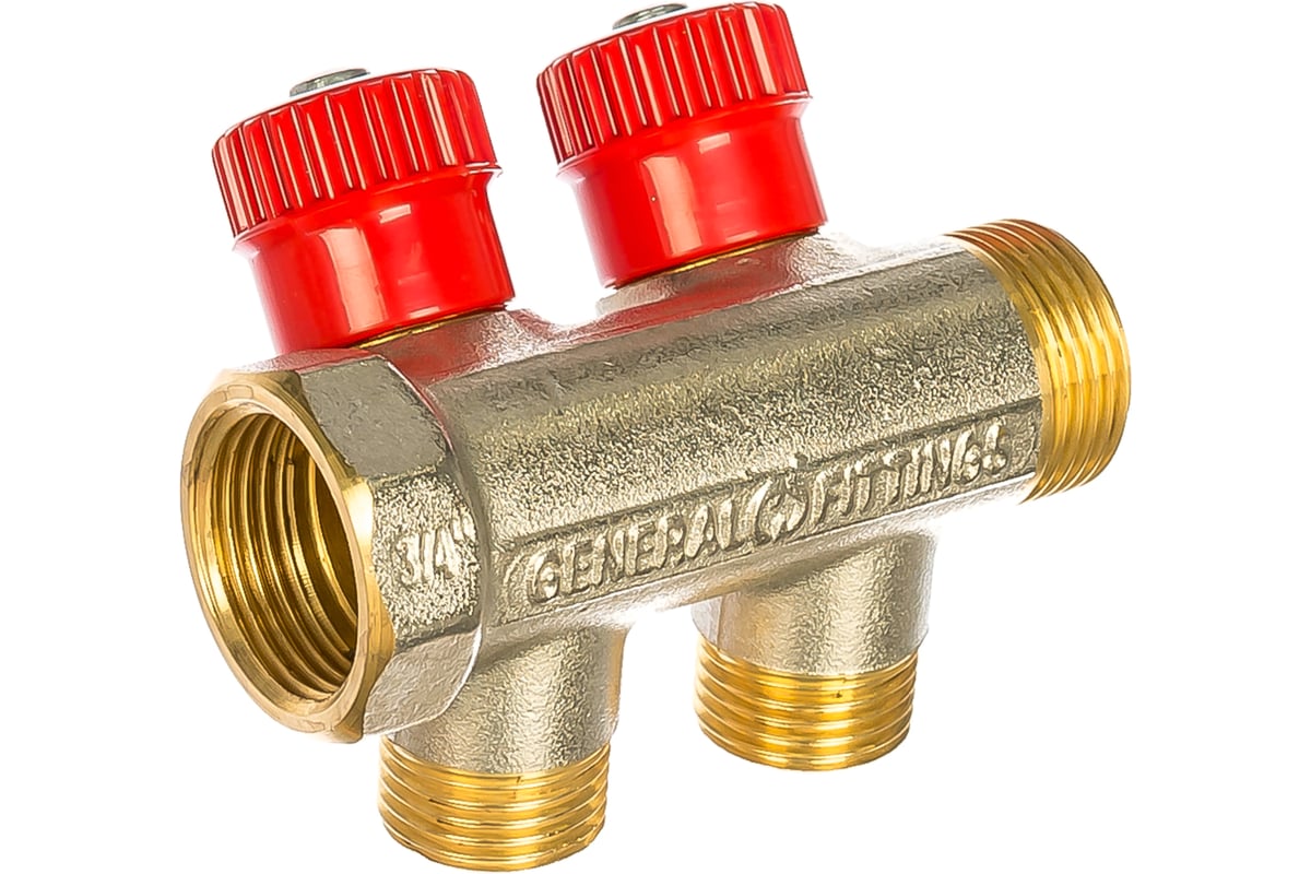 Коллектор с вентилями (вход 3/4"; выходы 1/2") для трубопровода GENERAL FITTINGS 51046-3/4-1/2-HT2