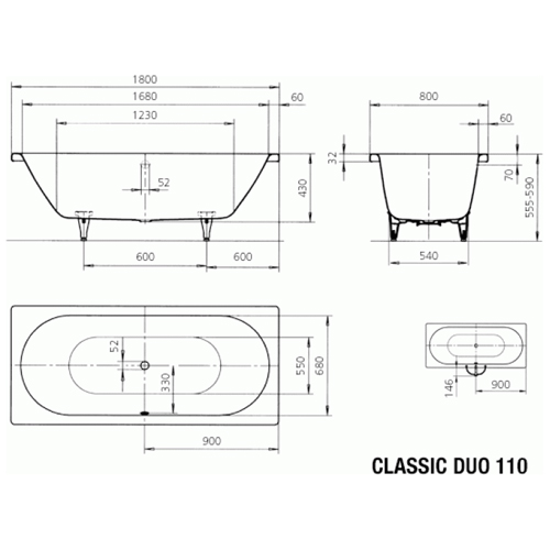 Стальная ванна Kaldewei Classic Duo standard 110 180x80