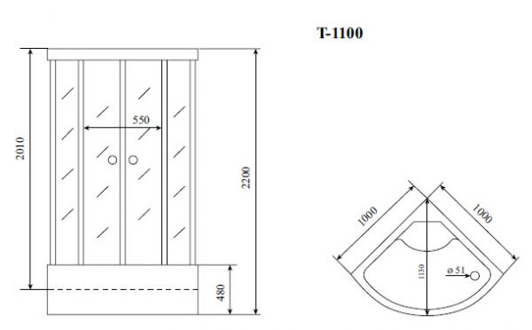 Душевая кабина Timo Standart T-6600 Black 100x100, четверть круга, черный