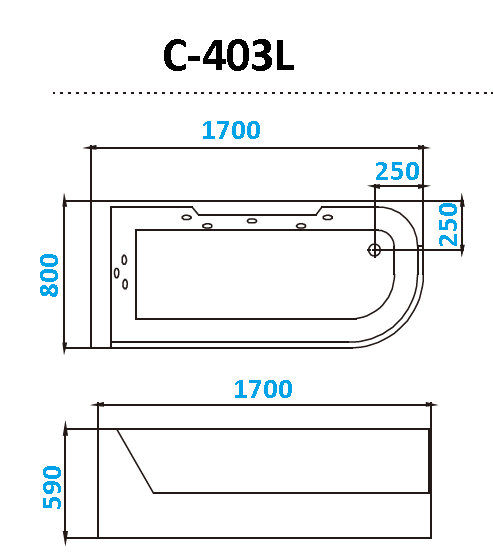 Акриловая ванна CeruttiSPA C-403L 170x80 левая