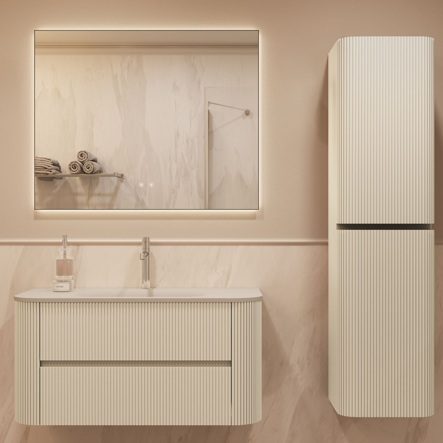 Тумба с раковиной Vincea Альто (Alto) 100 см светло-бежевый матовый