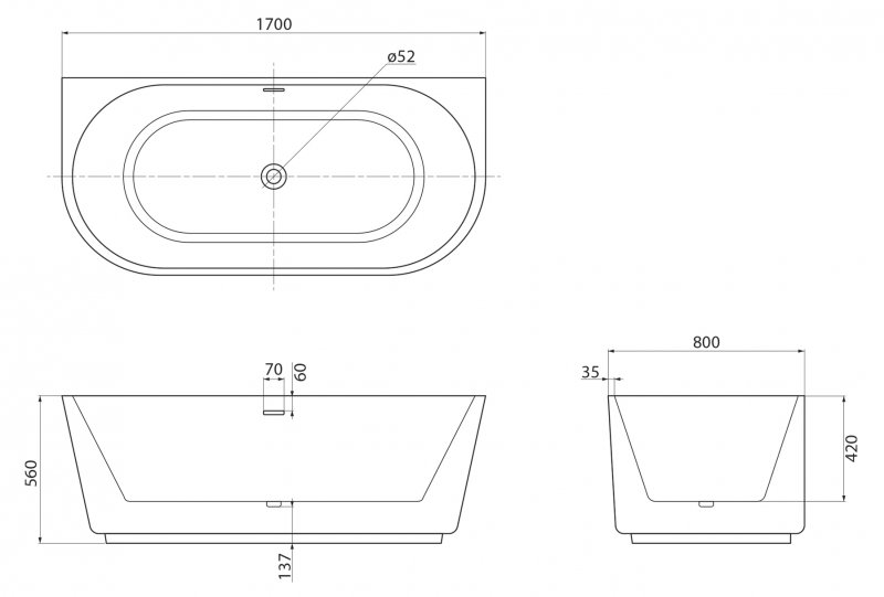 Акриловая ванна BelBagno BB108-170-80 170x80 см