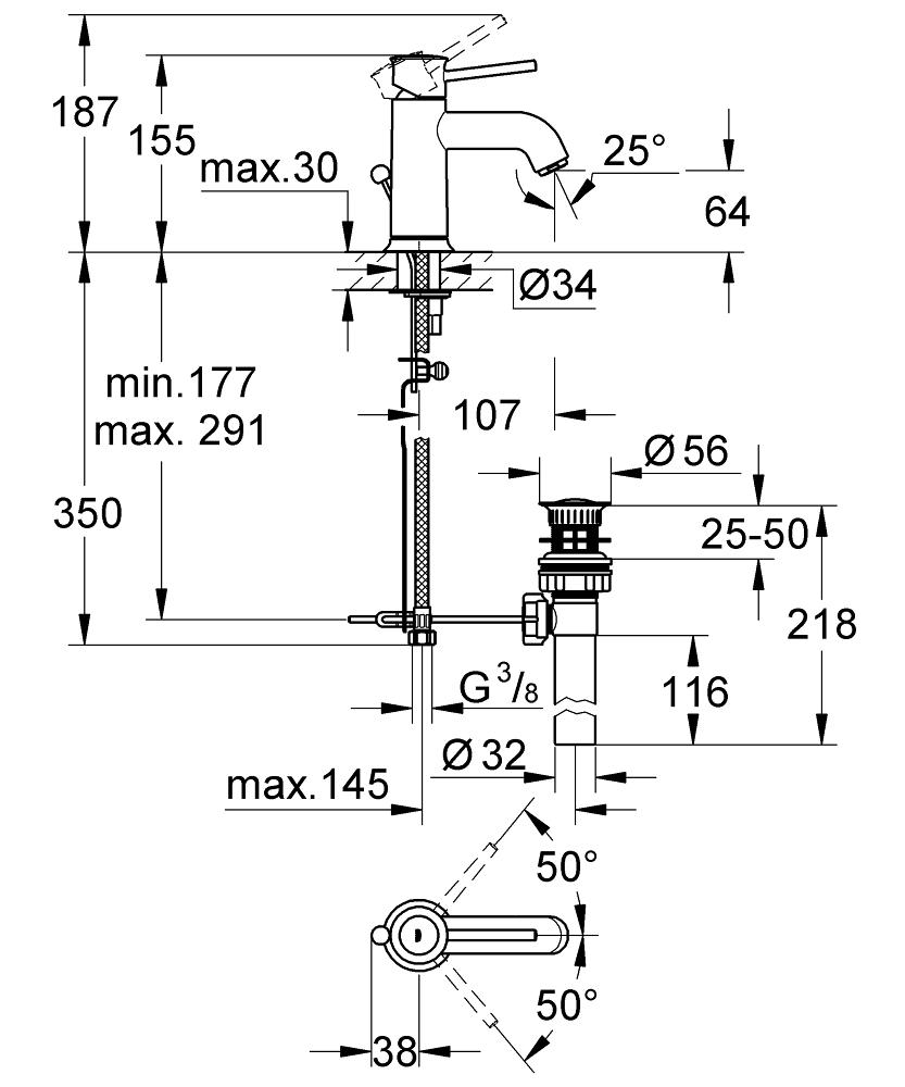 Смеситель для раковины Grohe BauClassic 23161000 с д/к