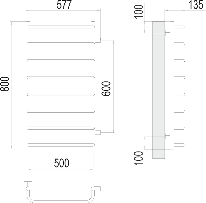 Полотенцесушитель водяной Terminus Стандарт П8 500x800 БП600, 4670078530394