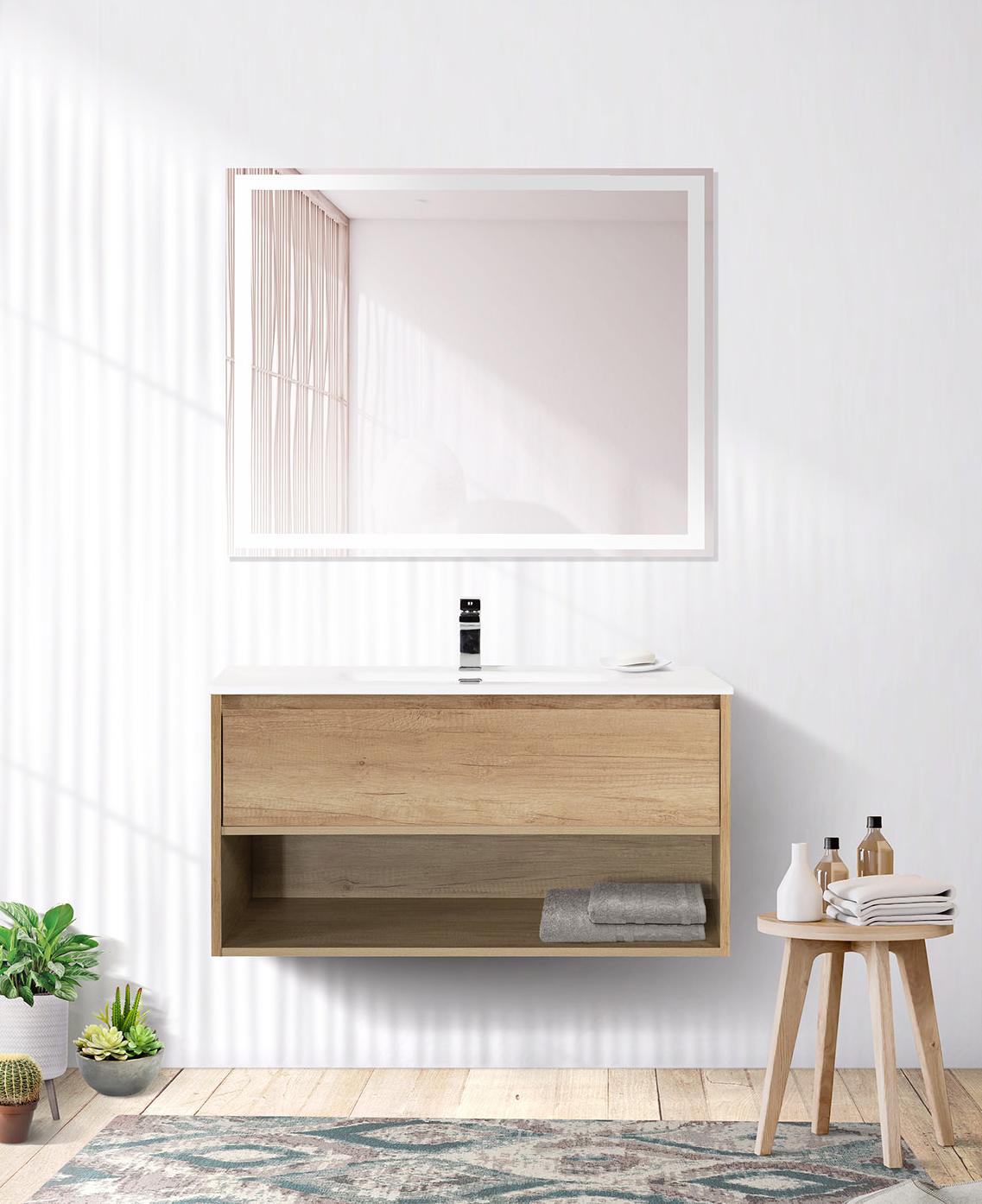 Тумба с раковиной BelBagno Kraft 100 см 1 ящик, полка Rovere Nebrasca Nature