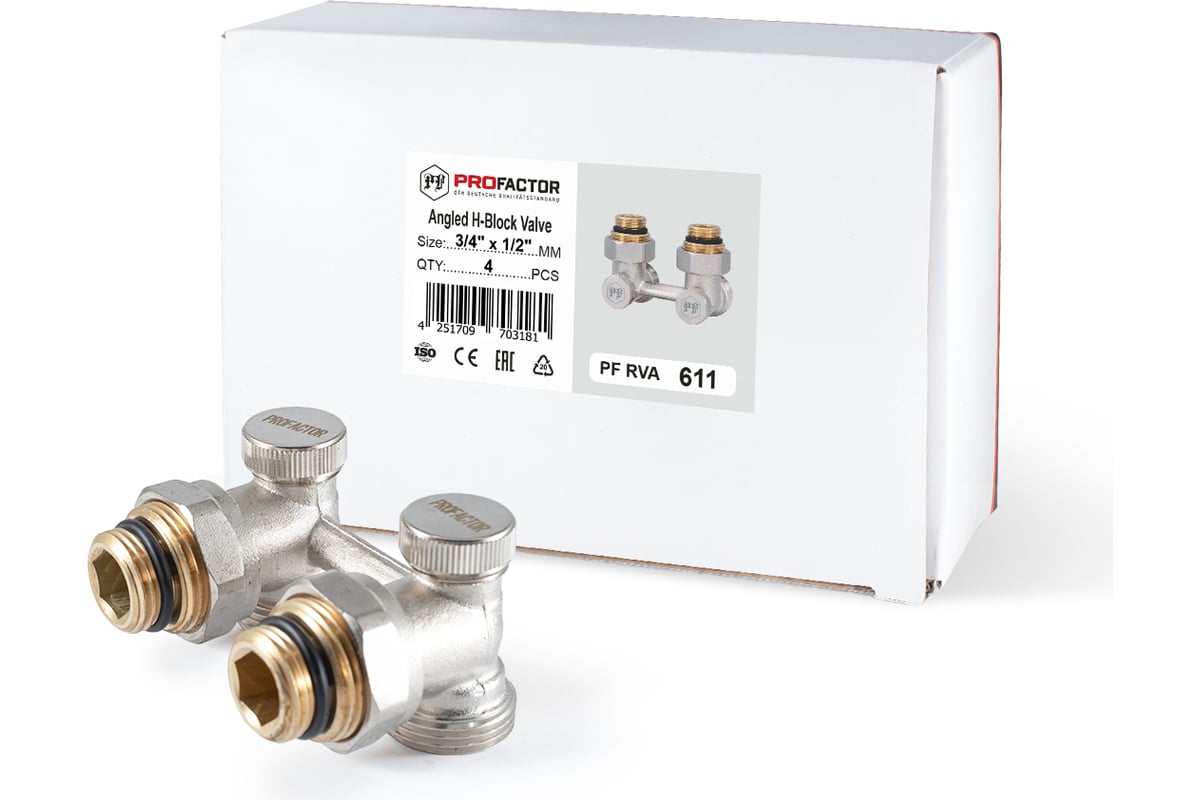 Узел нижнего подключения радиатора PROFACTOR угловой 1/2 х 3/4"ЕК PF RVA 611