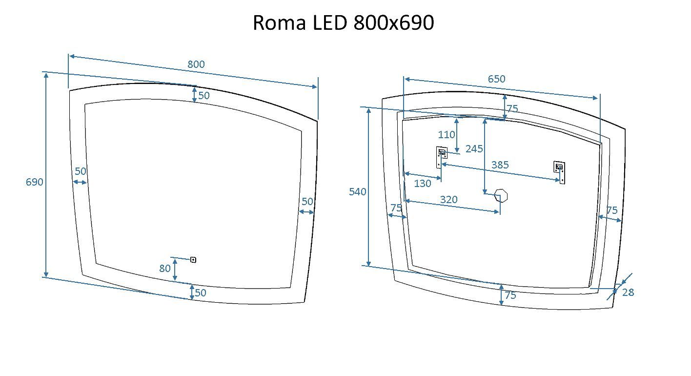 Зеркало Art&Max Roma 80x70 см, с подсветкой