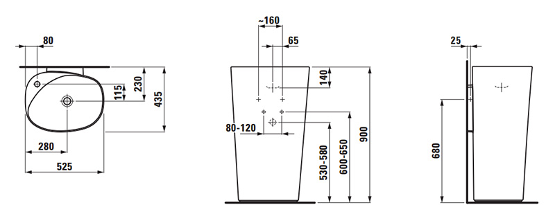 Раковина Laufen Palomba 52 см напольная, с переливом