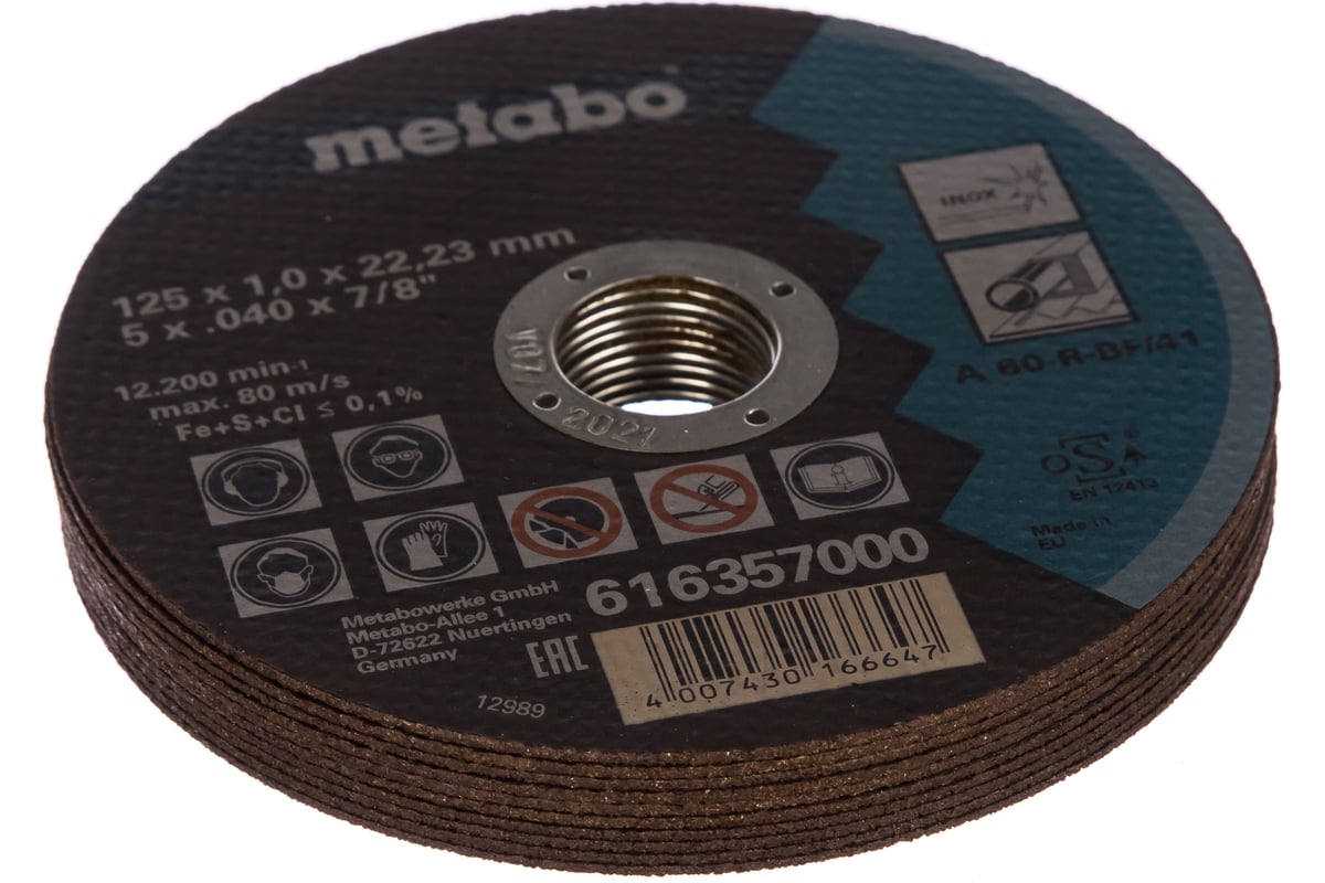 Диск отрезной 125x22 мм (10 шт.) в металлической коробке Metabo 616359000