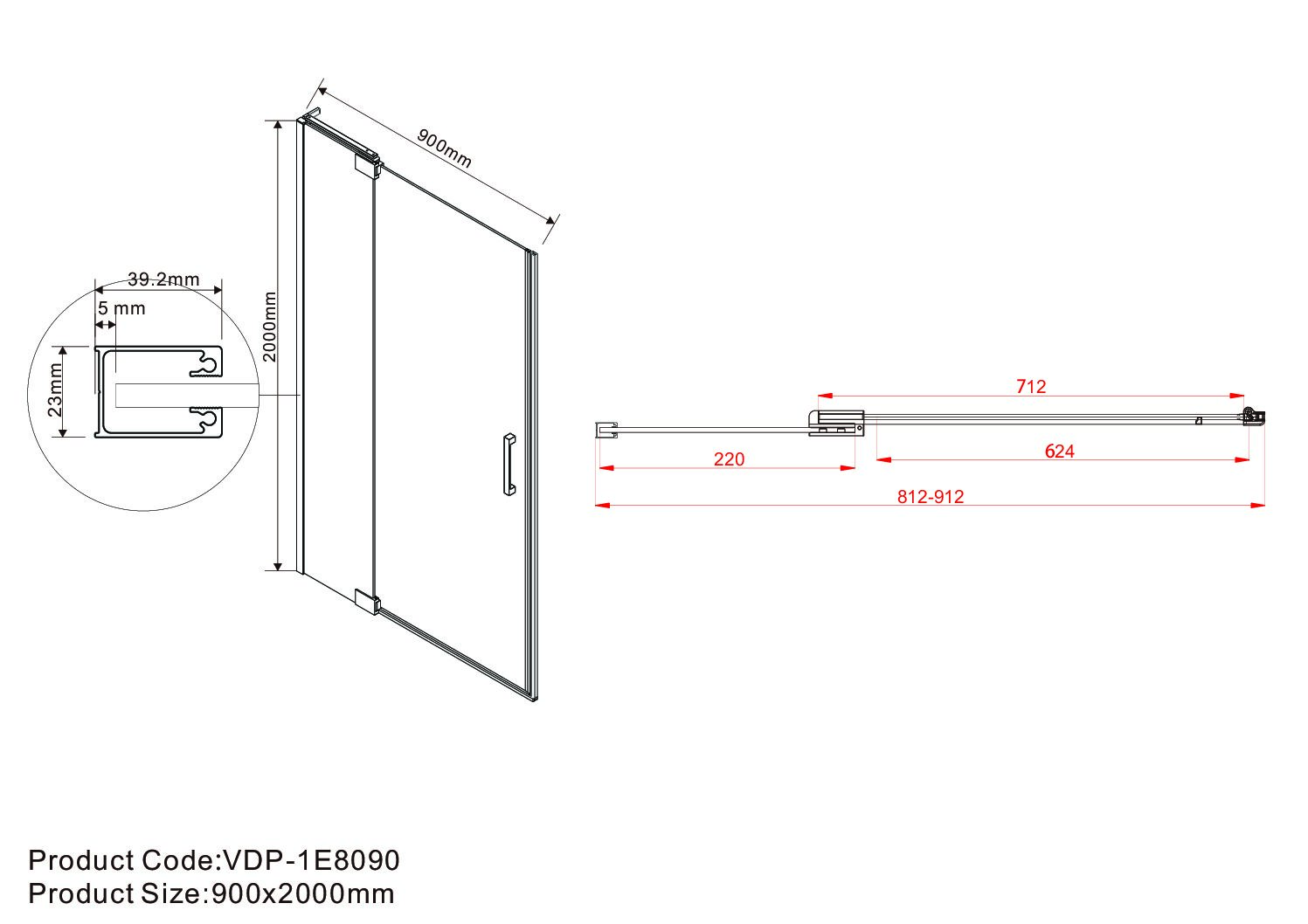 Душевая дверь Vincea Extra VDP-1E8090CLB 80/90x200 черный, прозрачное