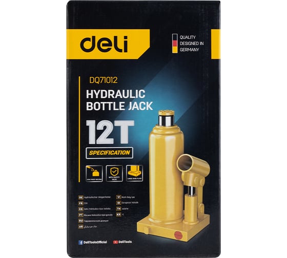 Домкрат бутылочный гидравлический 12т DQ71012 (высота подъема 235-470мм) Deli 130445