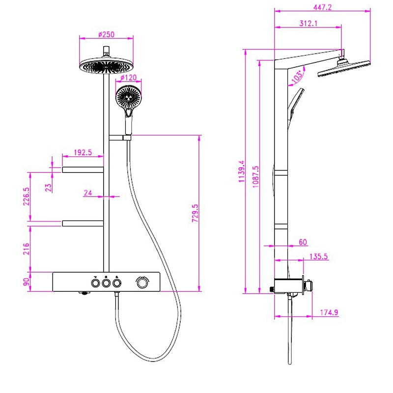 Душевая стойка AQUAme AQM8005W с термостатом, белый матовый