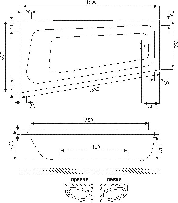 Акриловая ванна Excellent Ava Comfort 150x80 L