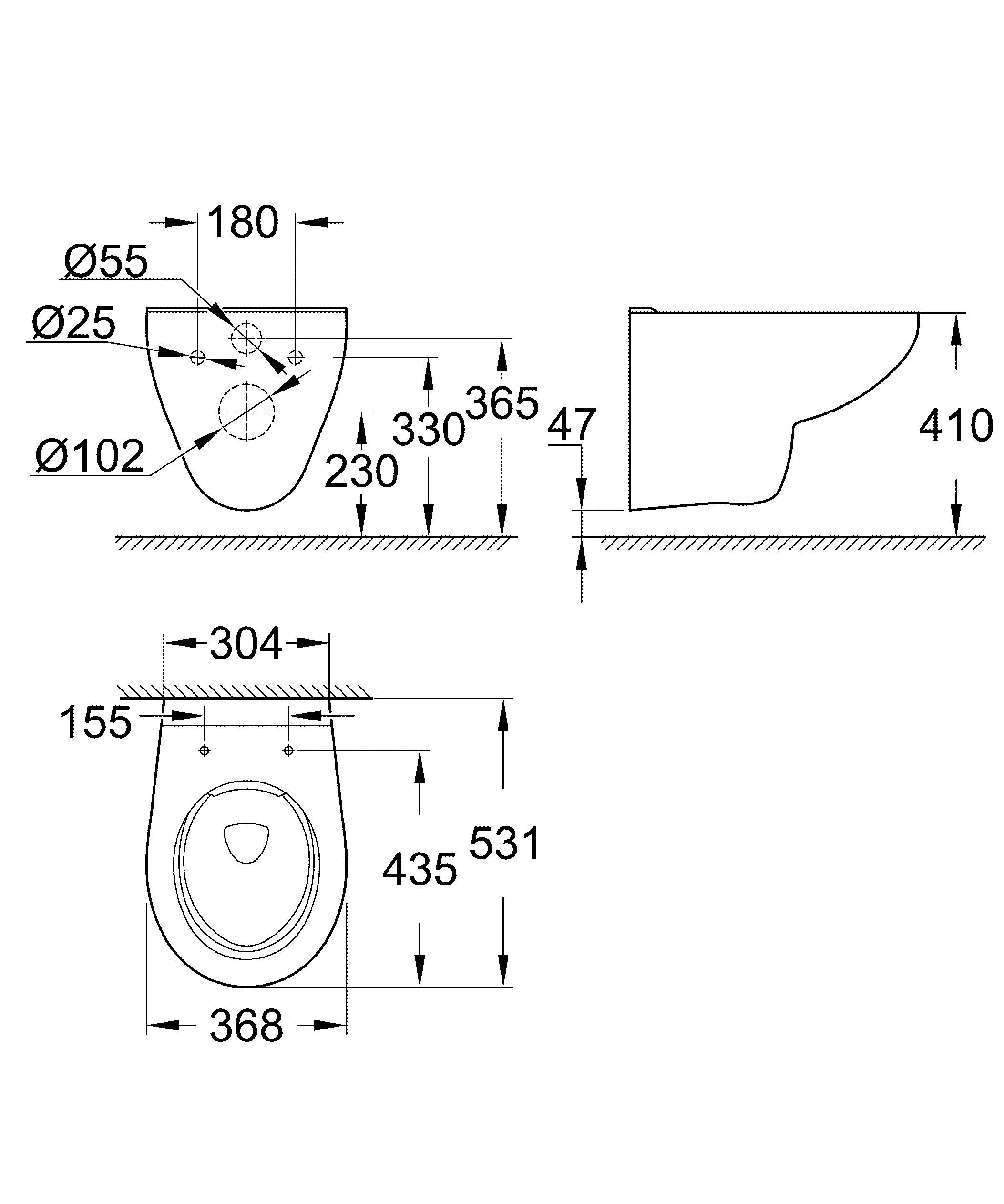 Подвесной унитаз Grohe Bau Ceramic 39427000 безободковый