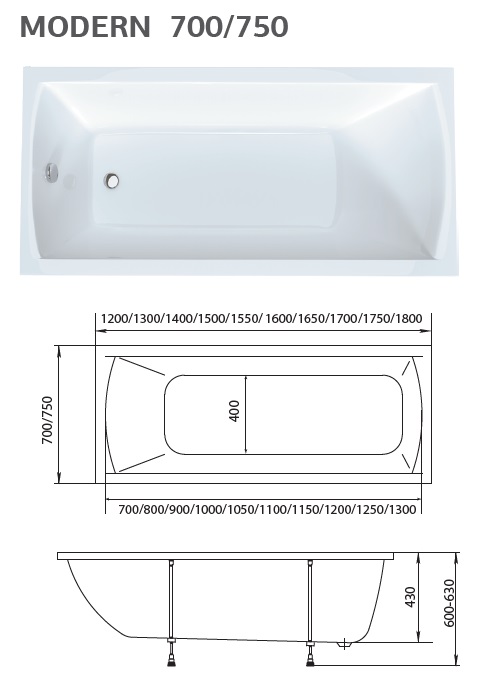 Акриловая ванна Marka One Modern 130x70