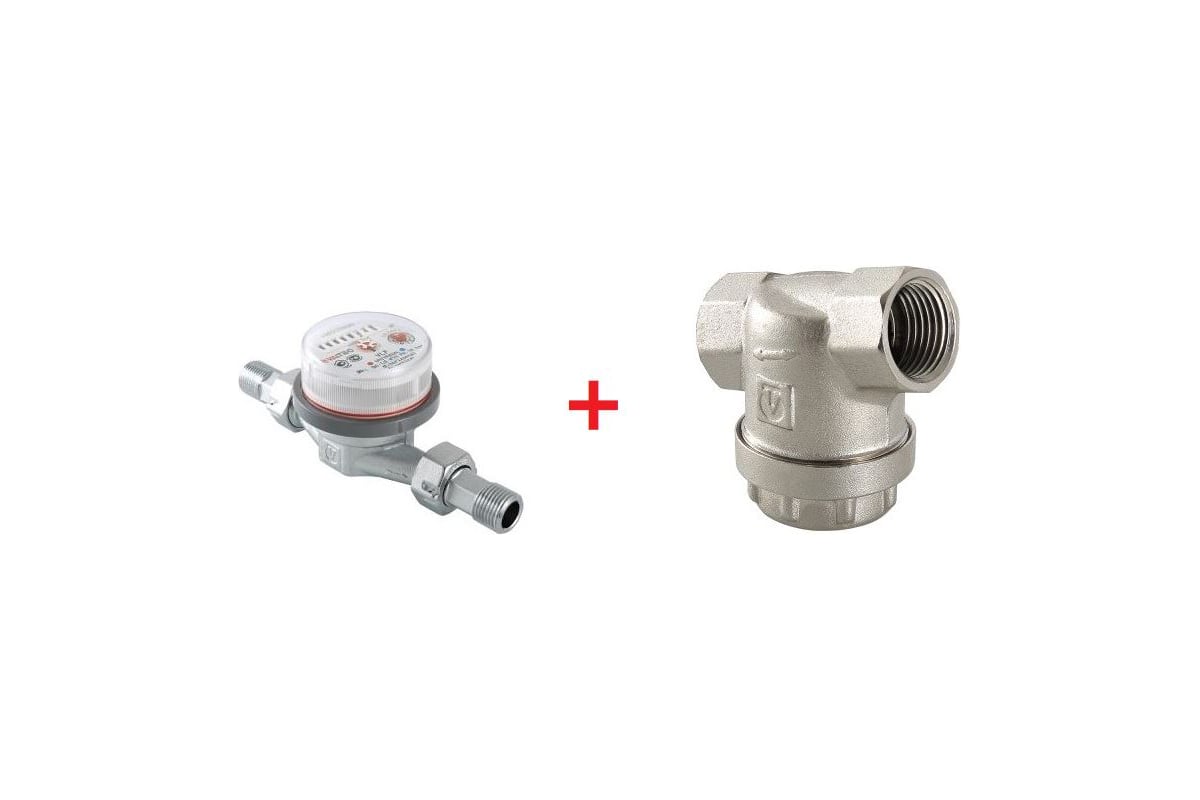 Комплект Valtec _2 VI7 Водосчетчик унив., квартирный, до +90 С, 1,5м3, 1/2", 110 мм VLF-15U + Фильтр универсальный вн.-вн. 1/2 VT.386.N.04 VT.VI7.K2.VLF.386