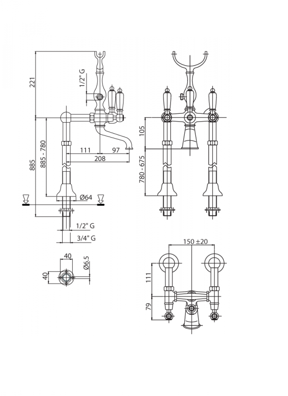 Напольный смеситель Cezares First FIRST-VDPS-02-Bi бронза, белый