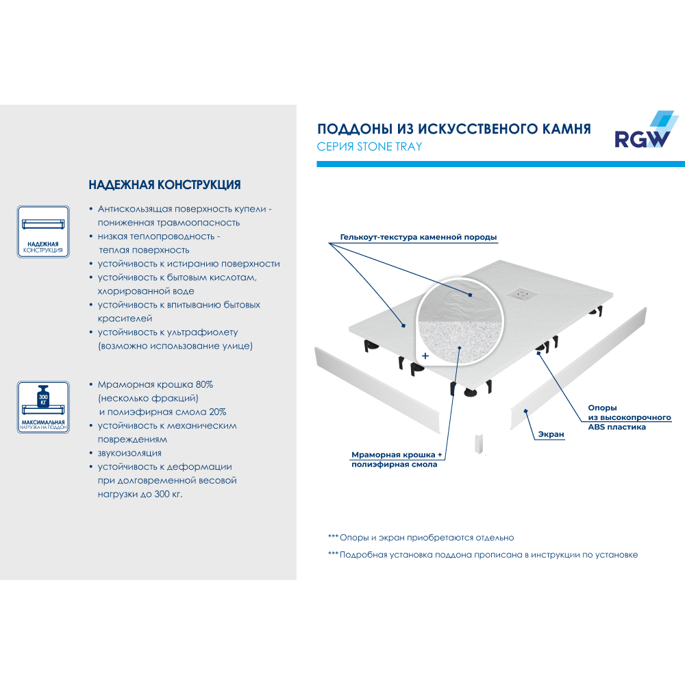 Поддон для душа RGW Stone Tray ST-W 90x130 белый