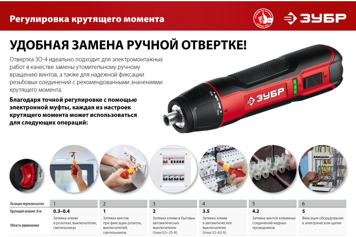 Аккумуляторная отвертка Зубр 3.6 В, в коробке ЗО-4