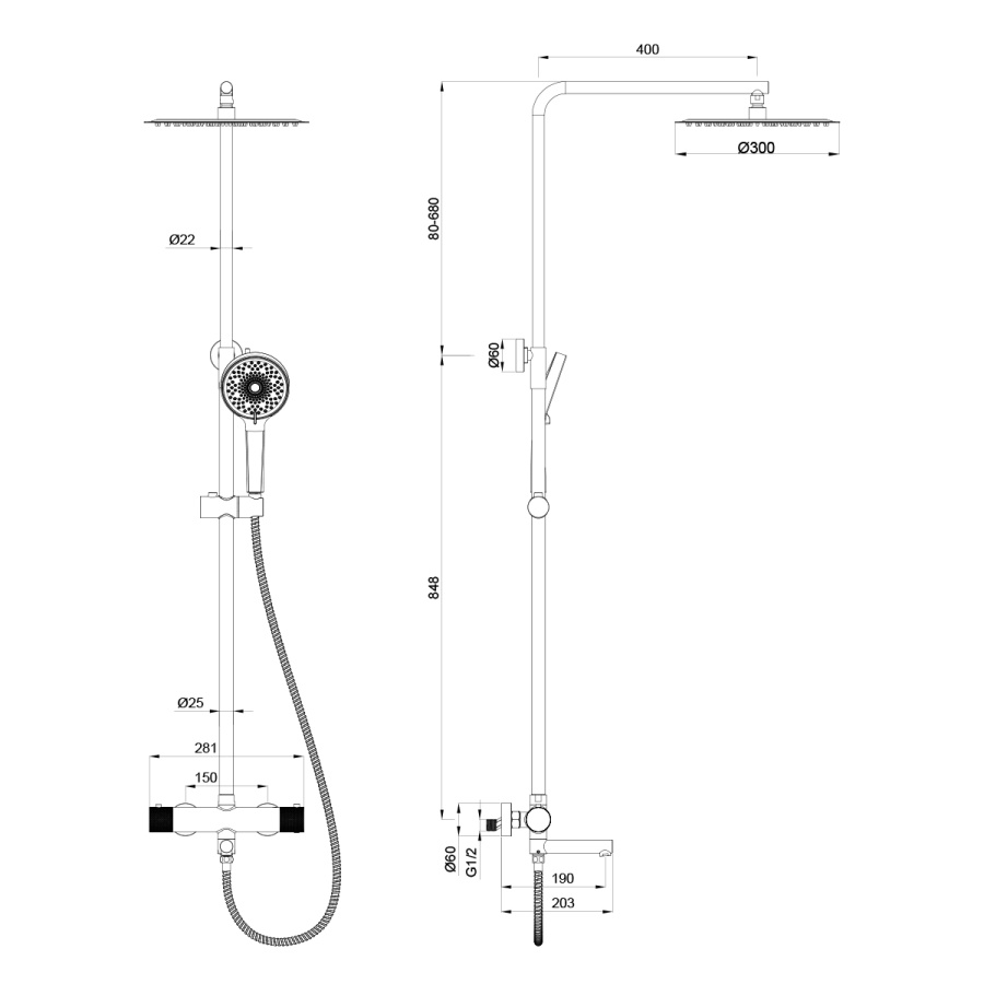Душевая стойка Oliveeka Y-Line OL-739902-BGM с термостатом, оружейный металл