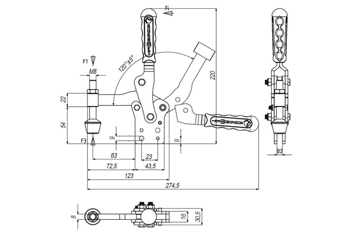 Прижим механический вертикальный KUKAMET 242-3-S