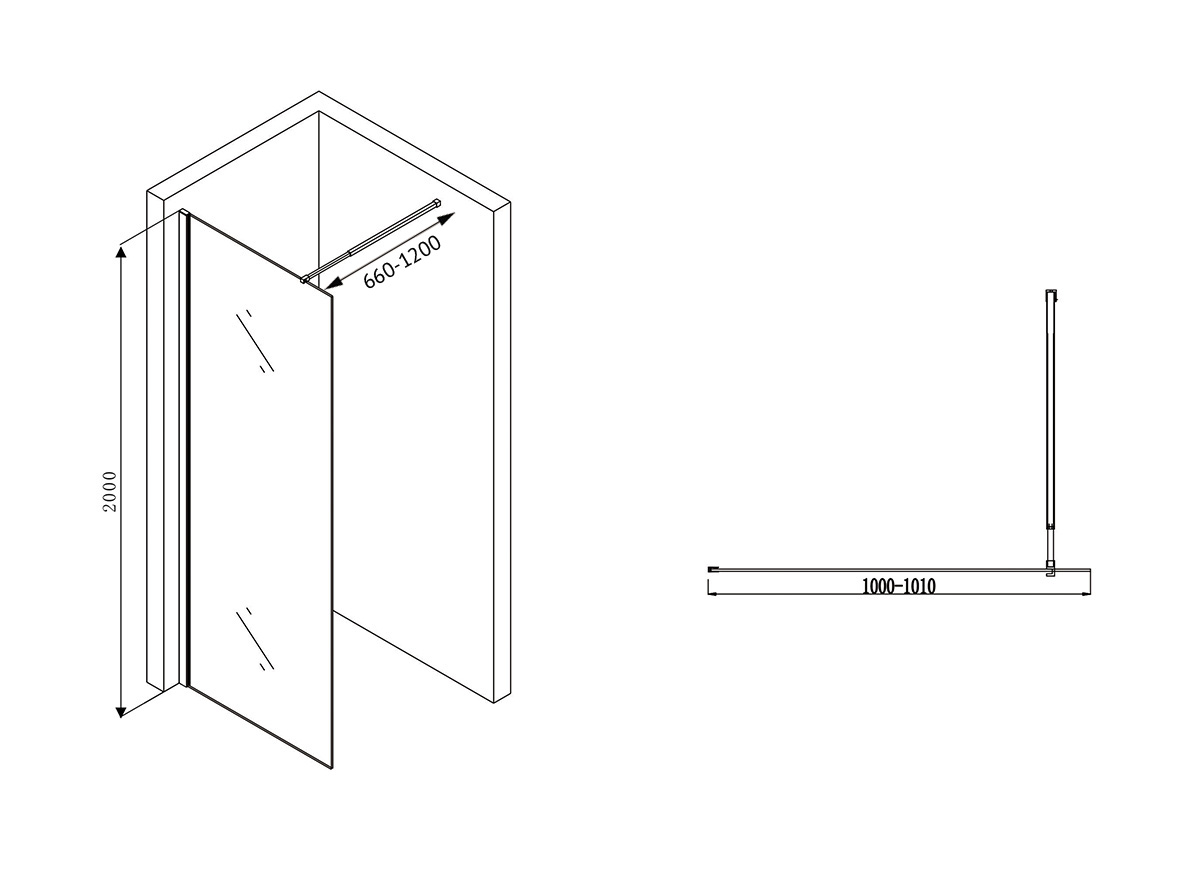 Душевая перегородка Abber Immer Offen AG61100B 100x200, черный