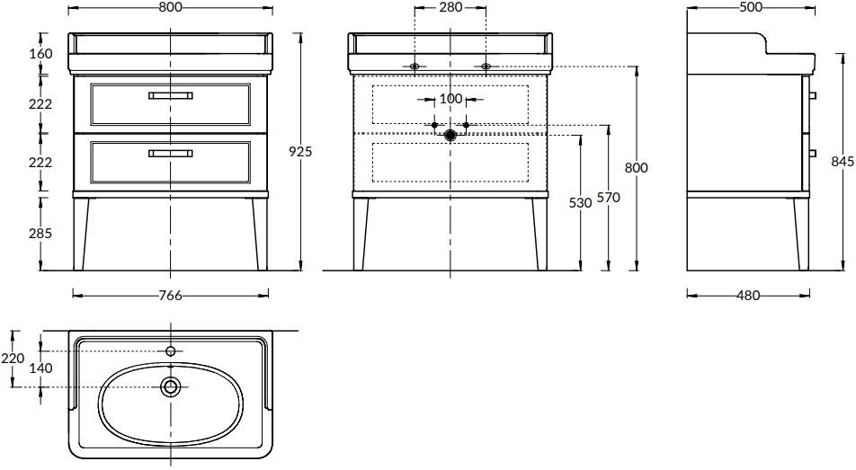 Мебель для ванной Kerama Marazzi Pompei New 80 см 2 ящика, черный глянцевый