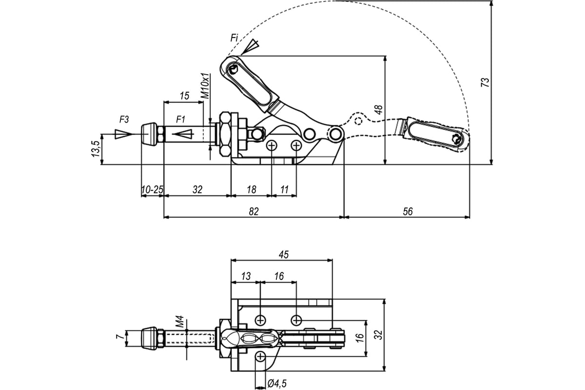 Механический плунжерный зажим KUKAMET с кронштейном усилие 71 кг 511-0