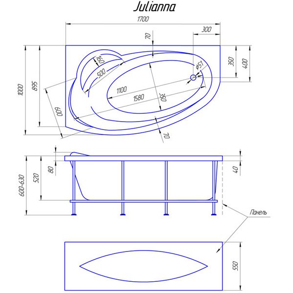 Акриловая ванна Marka One Julianna 170x100 L