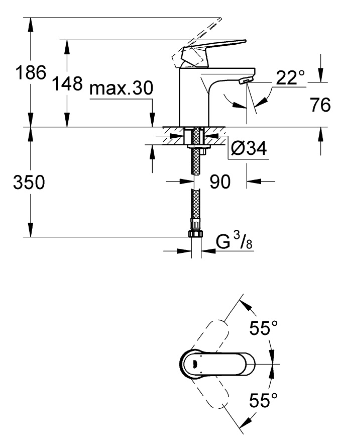 Смеситель для раковины Grohe Eurosmart Cosmopolitan 32824000