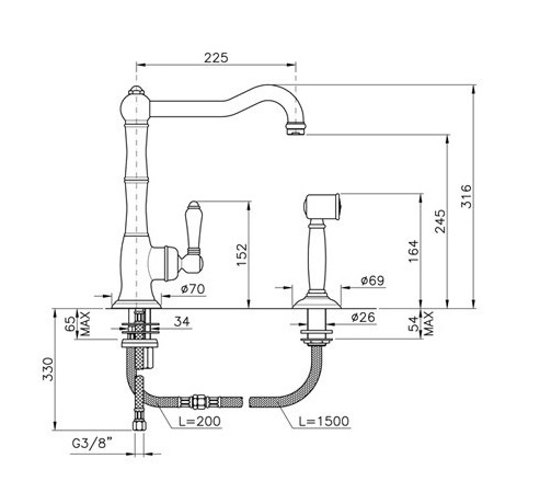 Смеситель для кухни Nicolazzi Cinquanta El Capitan 3450WSOG75C