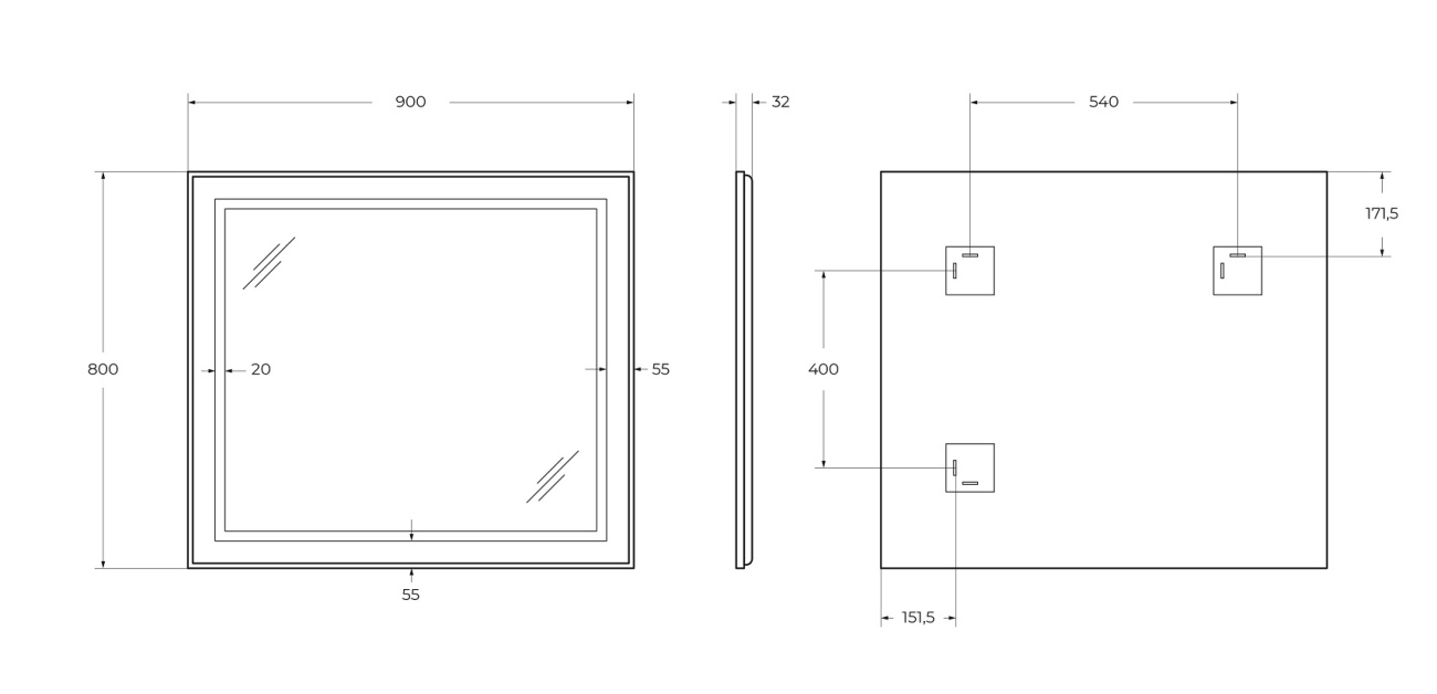 Зеркало BelBagno SPC-KRAFT-900-800-SENS-NERO 90x80 см сенсорный выключатель, черный