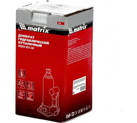 Гидравлический бутылочный домкрат Matrix 6 т, h подъема 216–413 мм 50765