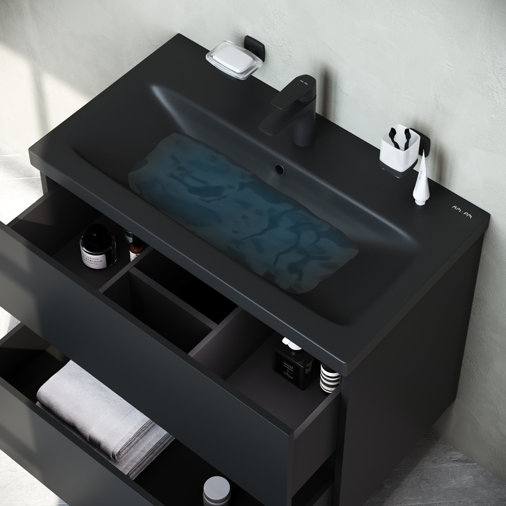Мебель для ванной Am.Pm Gem 75 см подвесная 2 ящика черный матовый
