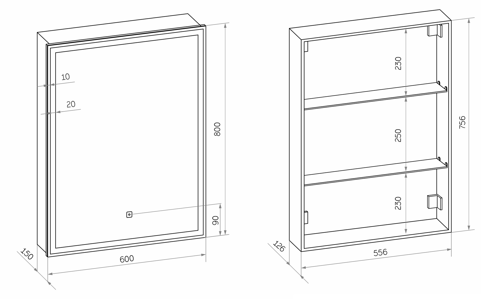 Зеркальный шкаф Континент Allure LED 60x80 с подсветкой, правый МВК005